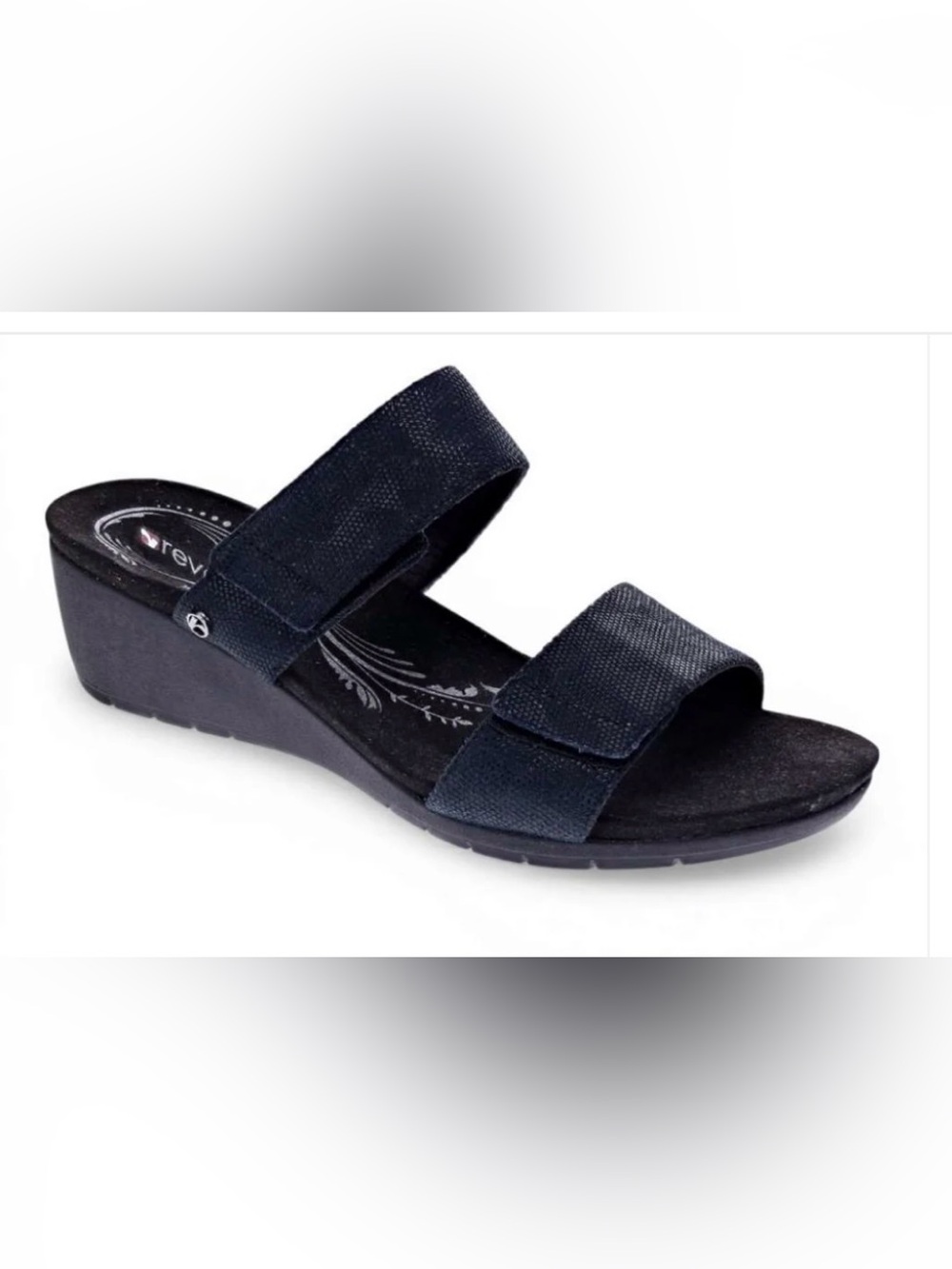 Revere Sorrento Wedge Sandal Black Angle Size 8M New in Box